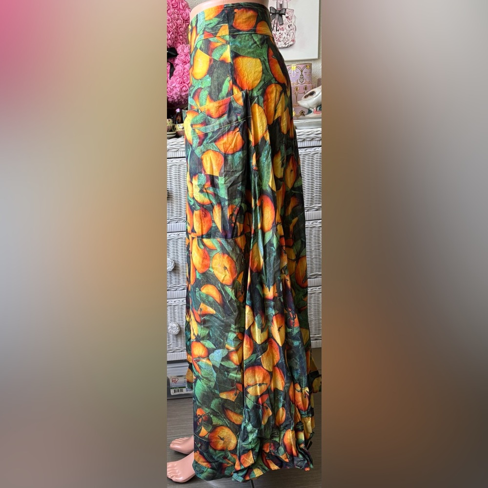 Anthropologie Maeve Midi Skirt Graphic Orchard Print Orange/Green color Size 4 - Picture 5 of 10